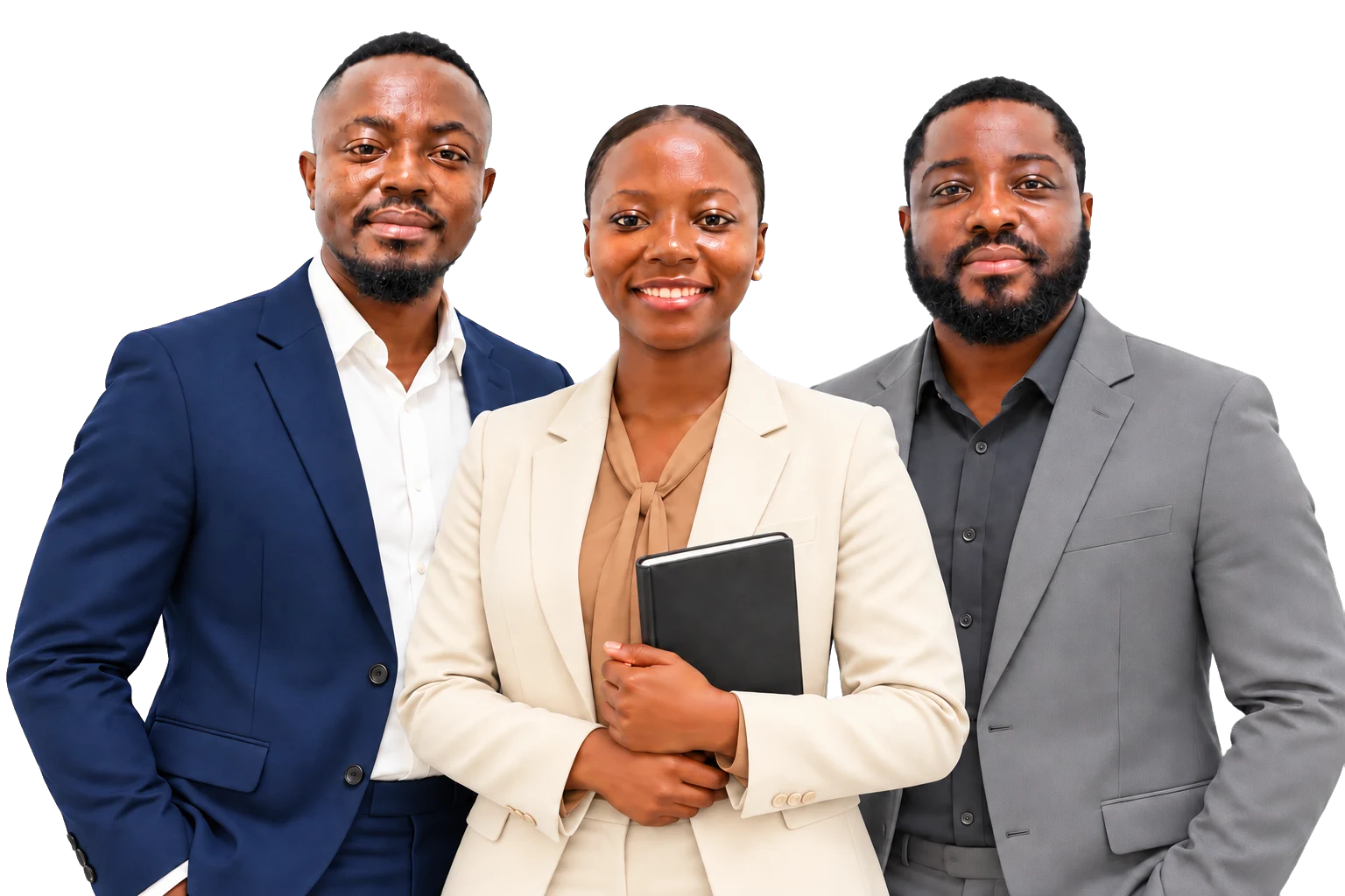 An illustrative portrait of three GWO SEVO team members in professional dress.