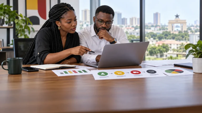 Ghanaian analysts connecting anonymised customer journey evidence to one clearly labelled operating decision