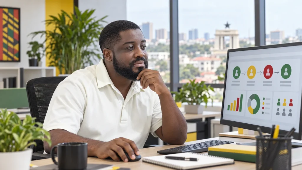 GWO SEVO employee reviewing an anonymous customer journey and audience-segmentation dashboard