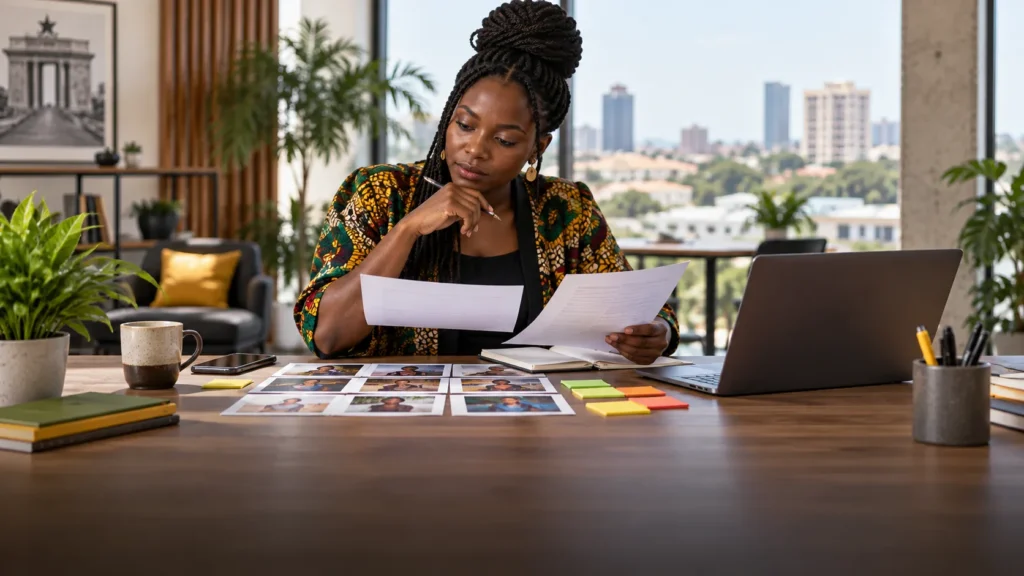 A Ghanaian creator comparing several content results and audience responses without trying to reverse-engineer a platform screen