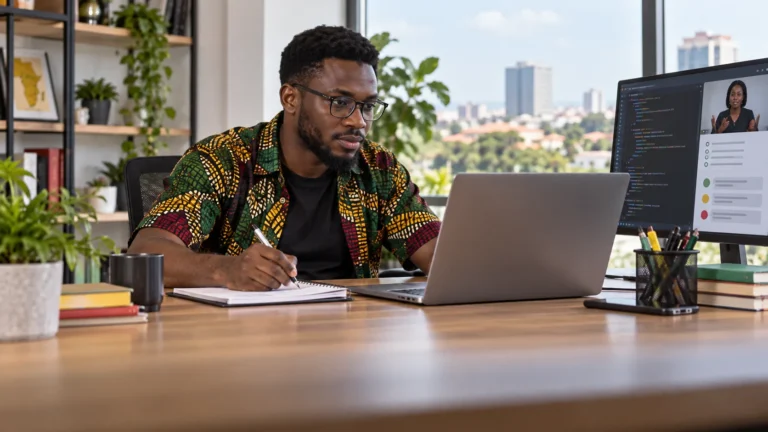 A Ghanaian software developer planning a focused online lesson with code examples, exercises and learner feedback notes