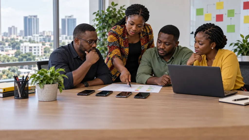 A Ghanaian messaging team assessing a Hubtel replacement with a neutral requirements matrix, controlled test phones and rollback plan without visible logos