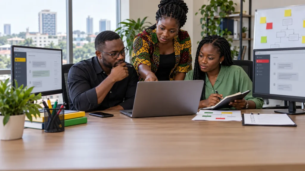 A Ghanaian messaging team comparing a current bulk-SMS workflow with a migration checklist and two anonymous provider test environments