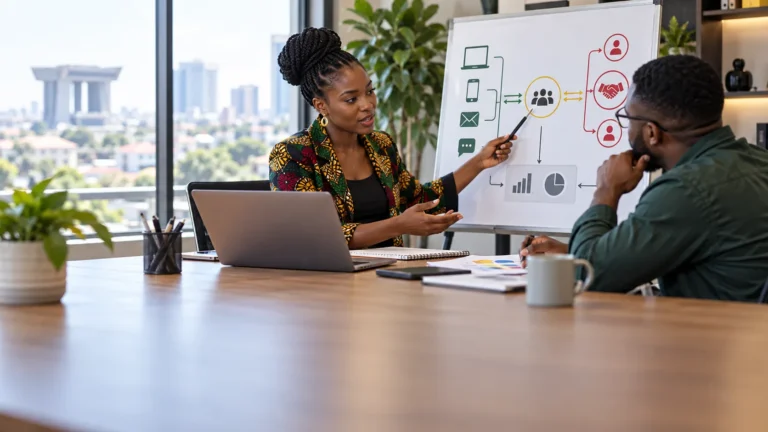 A Ghanaian marketing lead comparing owned digital channels with an affiliate partnership flow and shared measurement rules